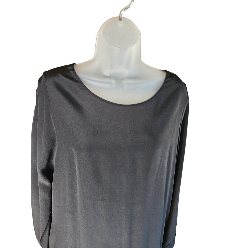 COS Black Sheath Dress Sz 8 100% Silk Keyhole back Asymmetrical hem Semi Sheer - Picture 4 of 11